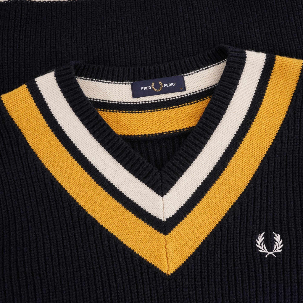 Striped V Neck Jumper - Navy