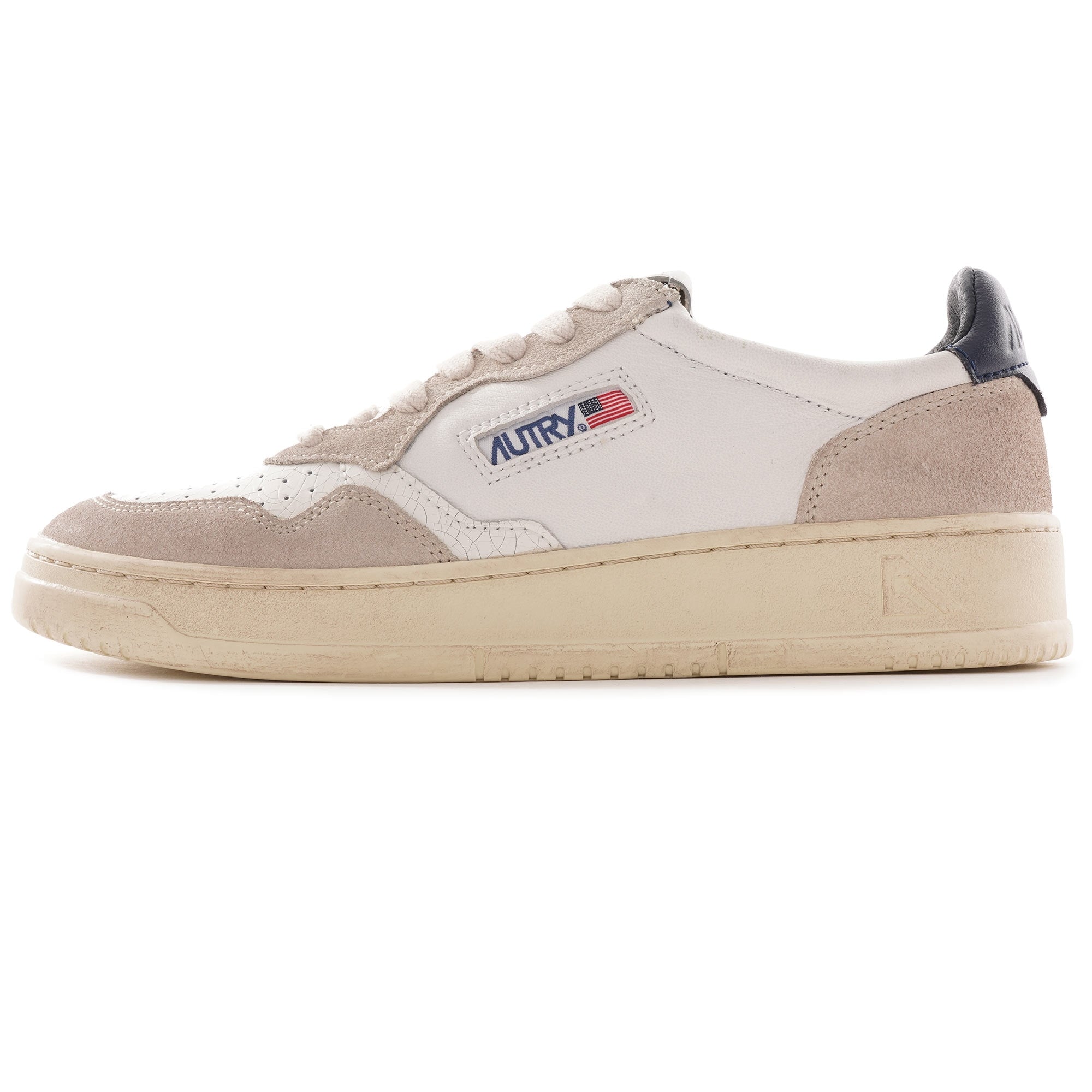 Medalist Low Cracked Leather/Suede - White/Blue