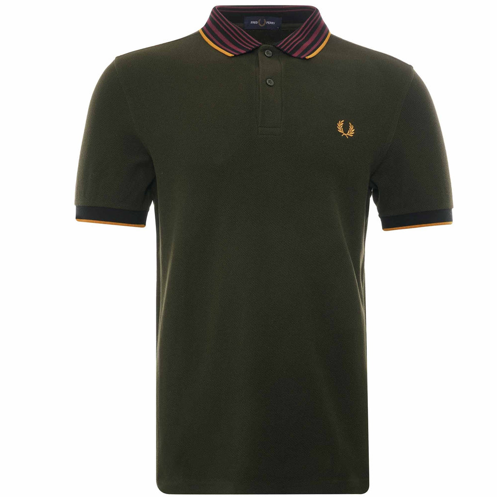 Striped Collar Polo Shirt - Hunting Green
