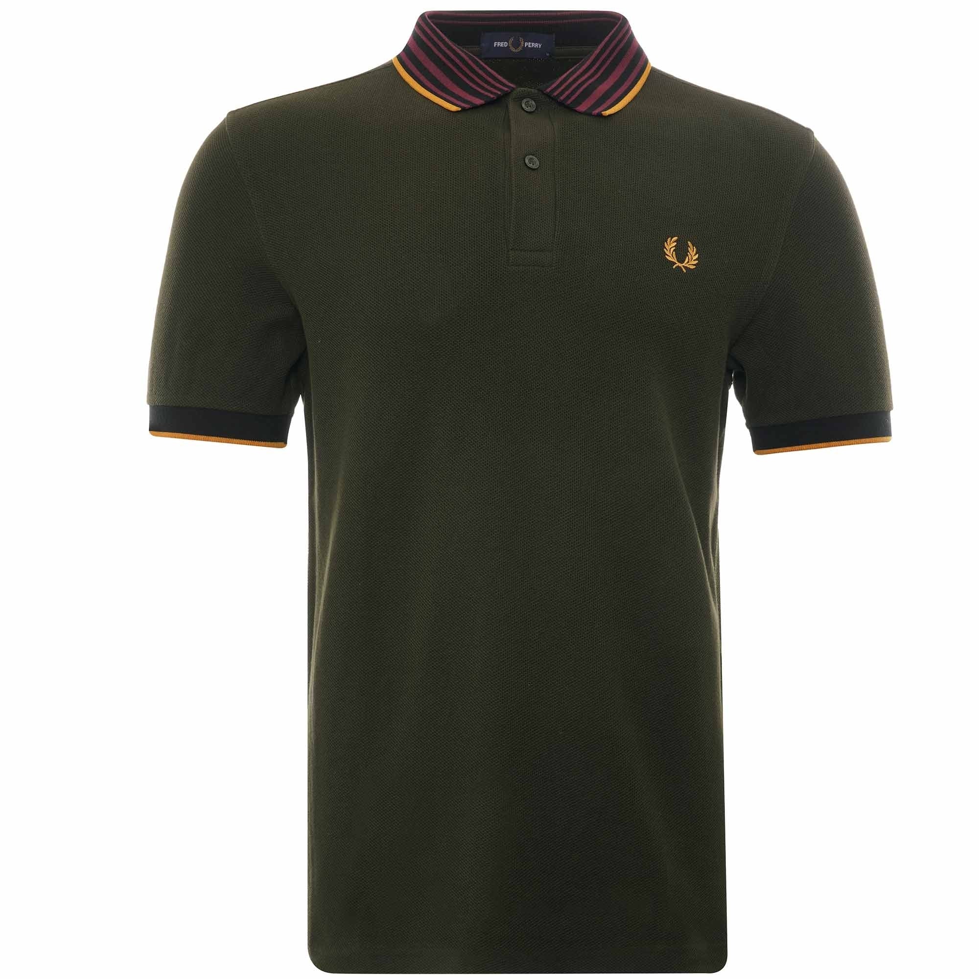 Striped Collar Polo Shirt - Hunting Green