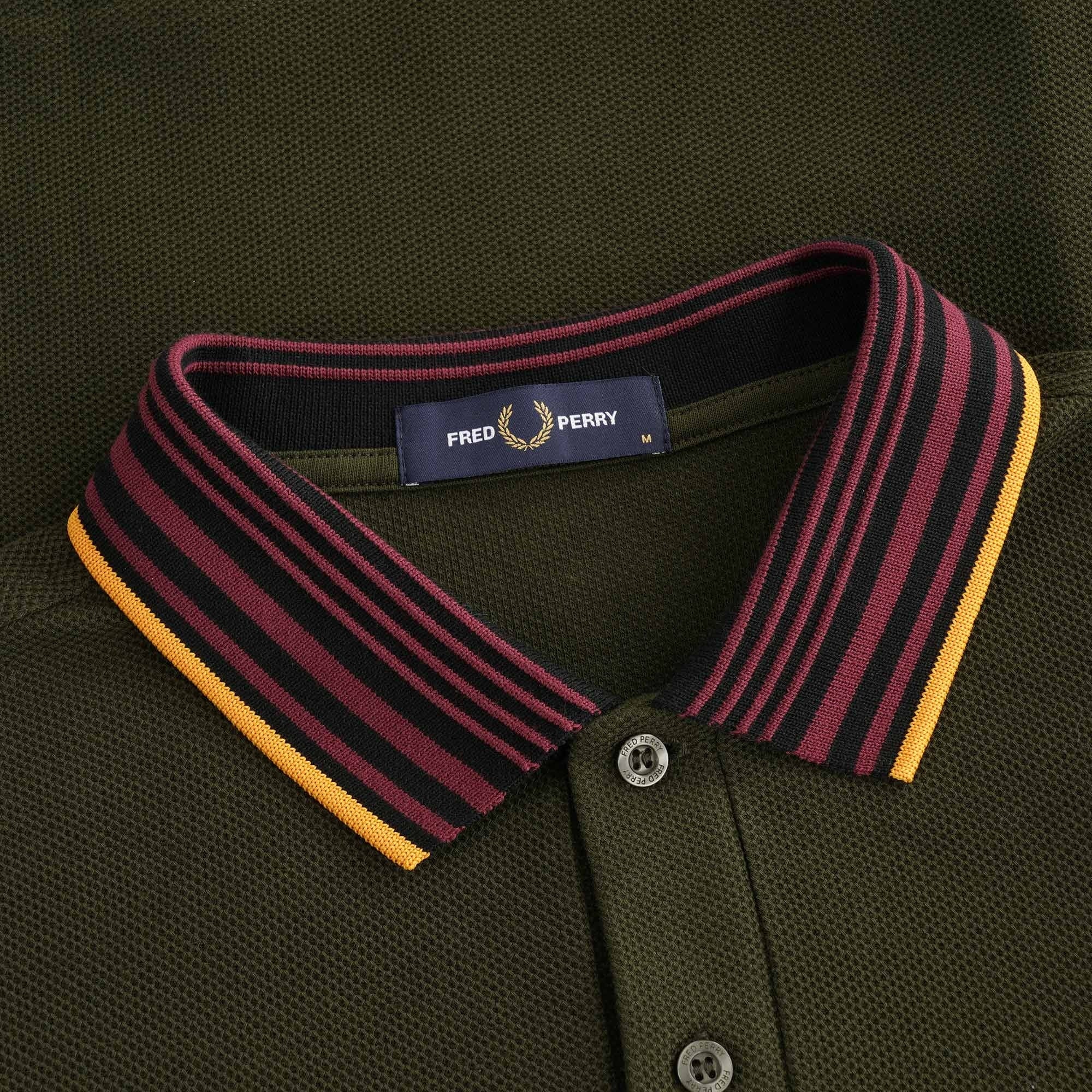 Striped Collar Polo Shirt - Hunting Green