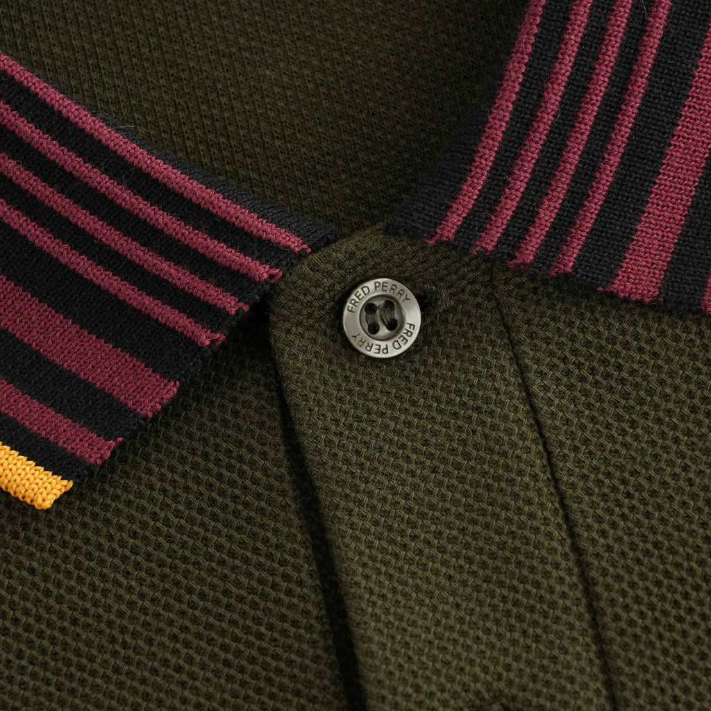 Striped Collar Polo Shirt - Hunting Green