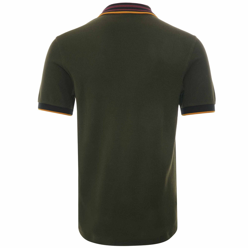 Striped Collar Polo Shirt - Hunting Green