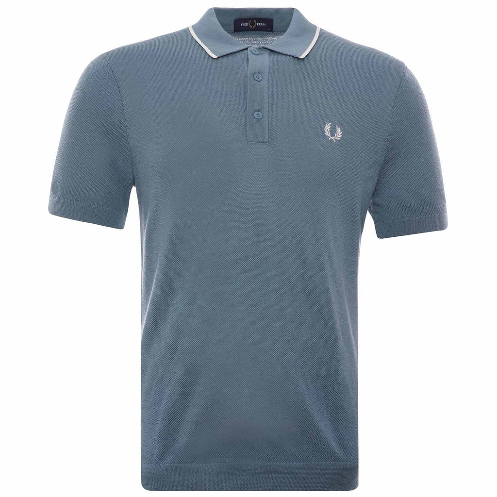 Tipped Knitted Polo - Ash Blue