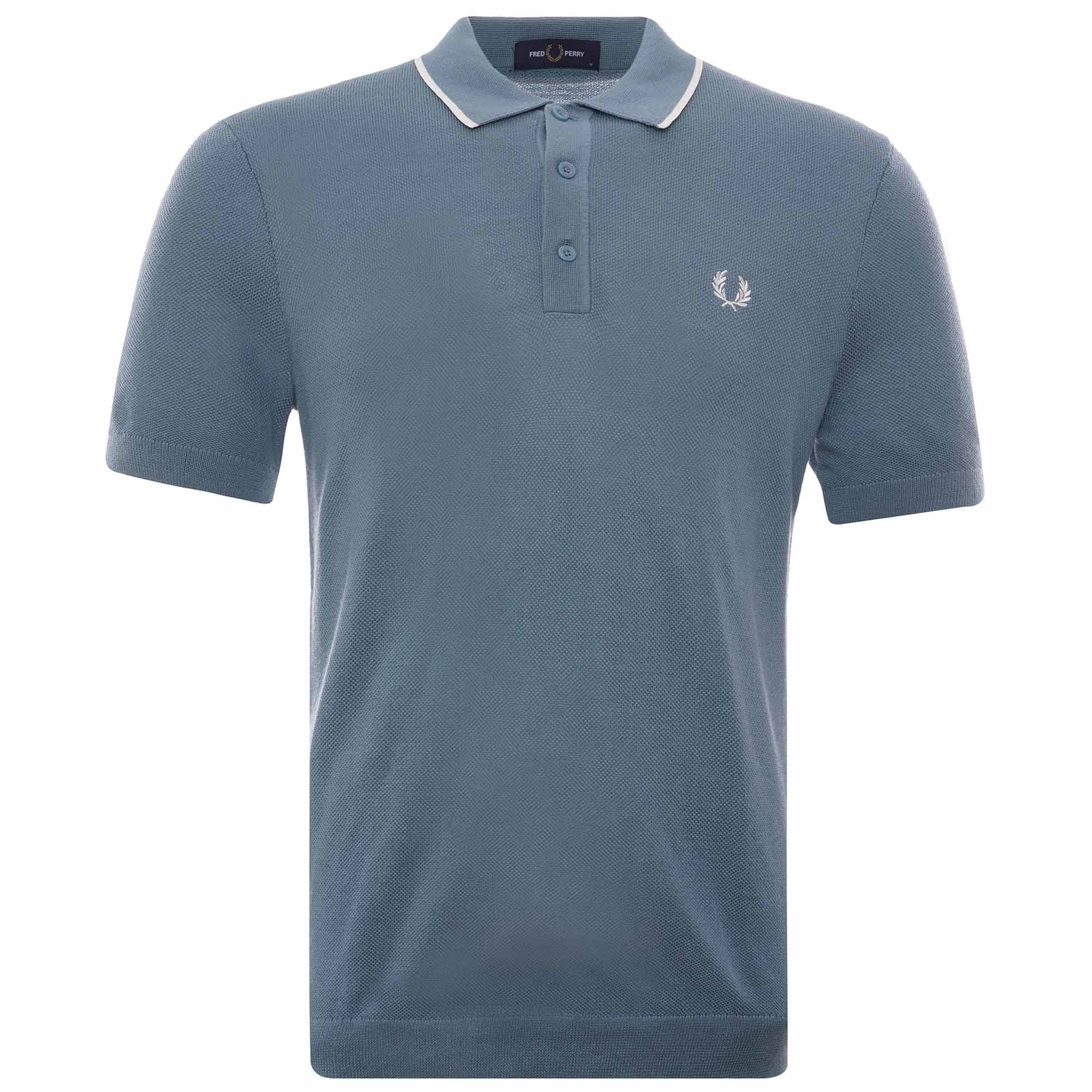 Tipped Knitted Polo - Ash Blue