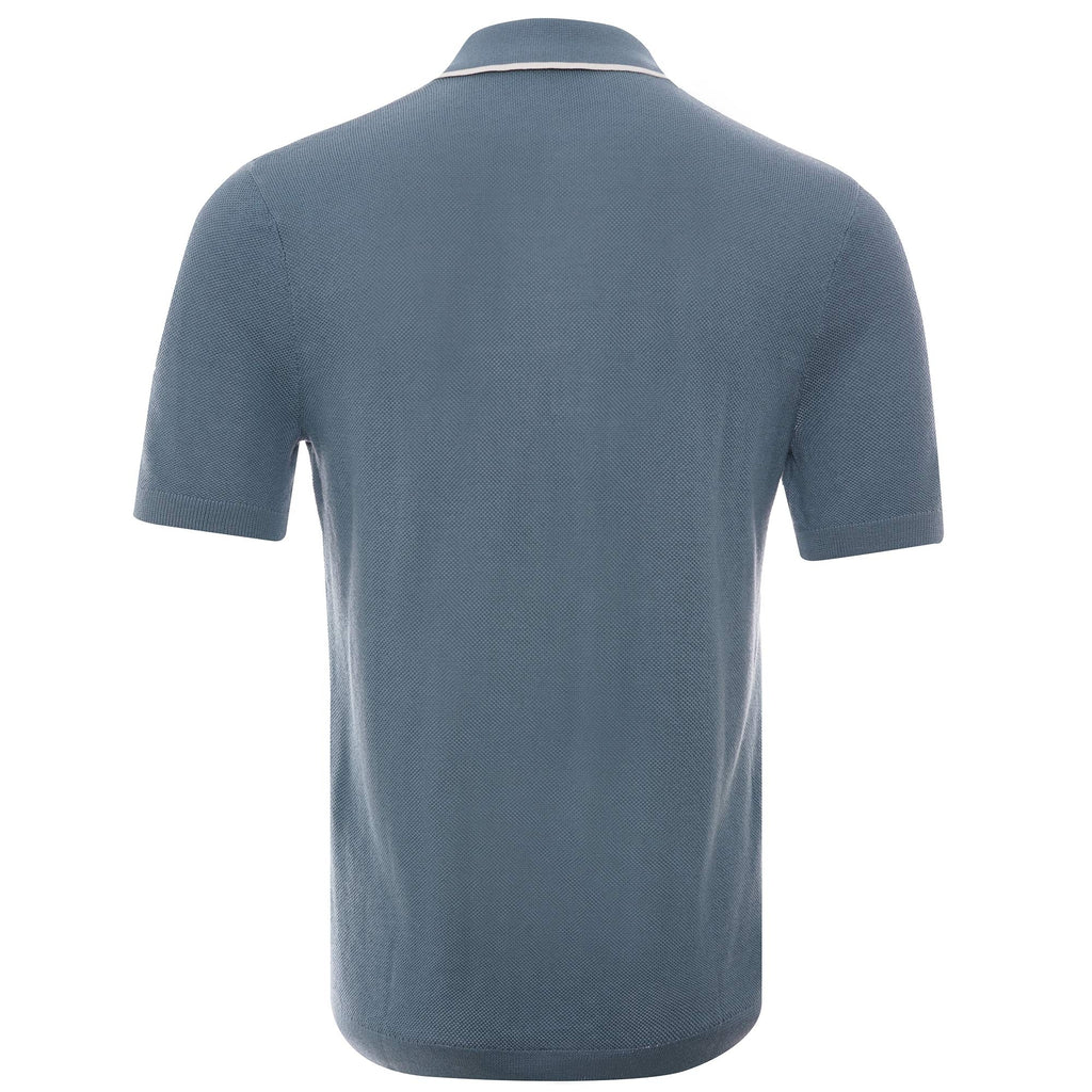 Tipped Knitted Polo - Ash Blue