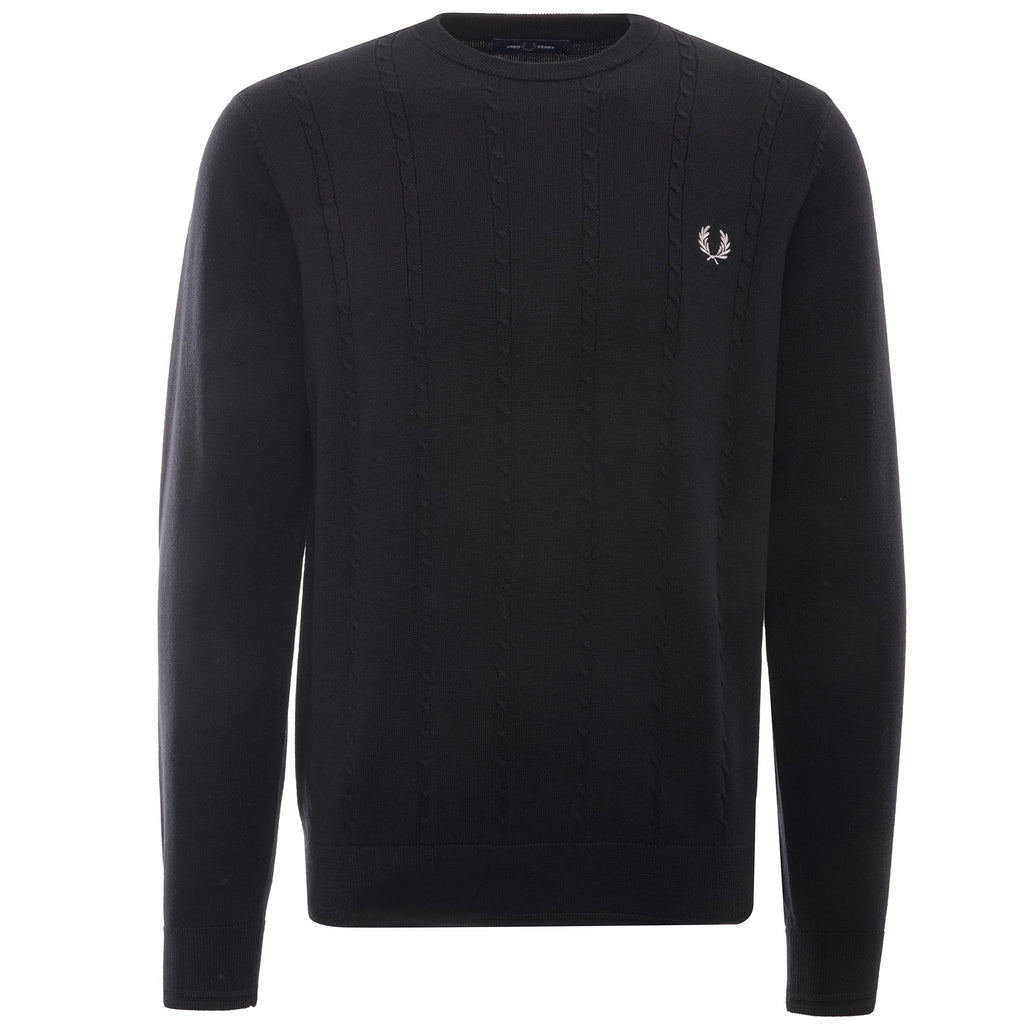 Cable Knit Crew Neck Jumper - Black