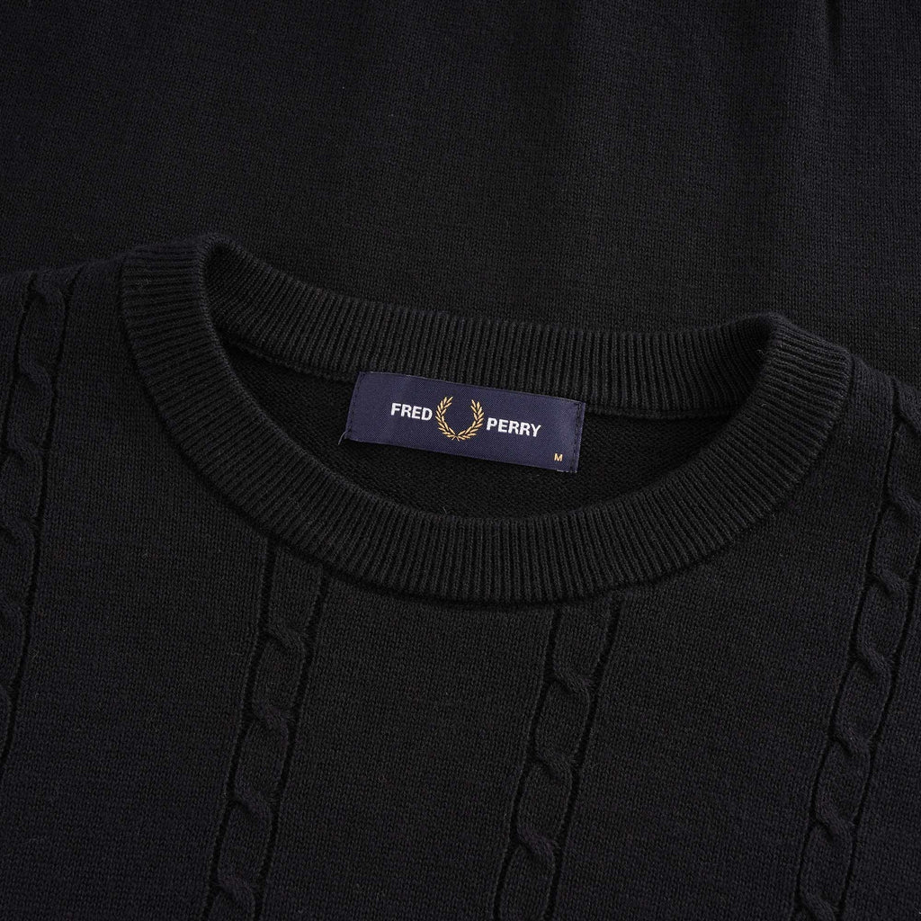 Cable Knit Crew Neck Jumper - Black