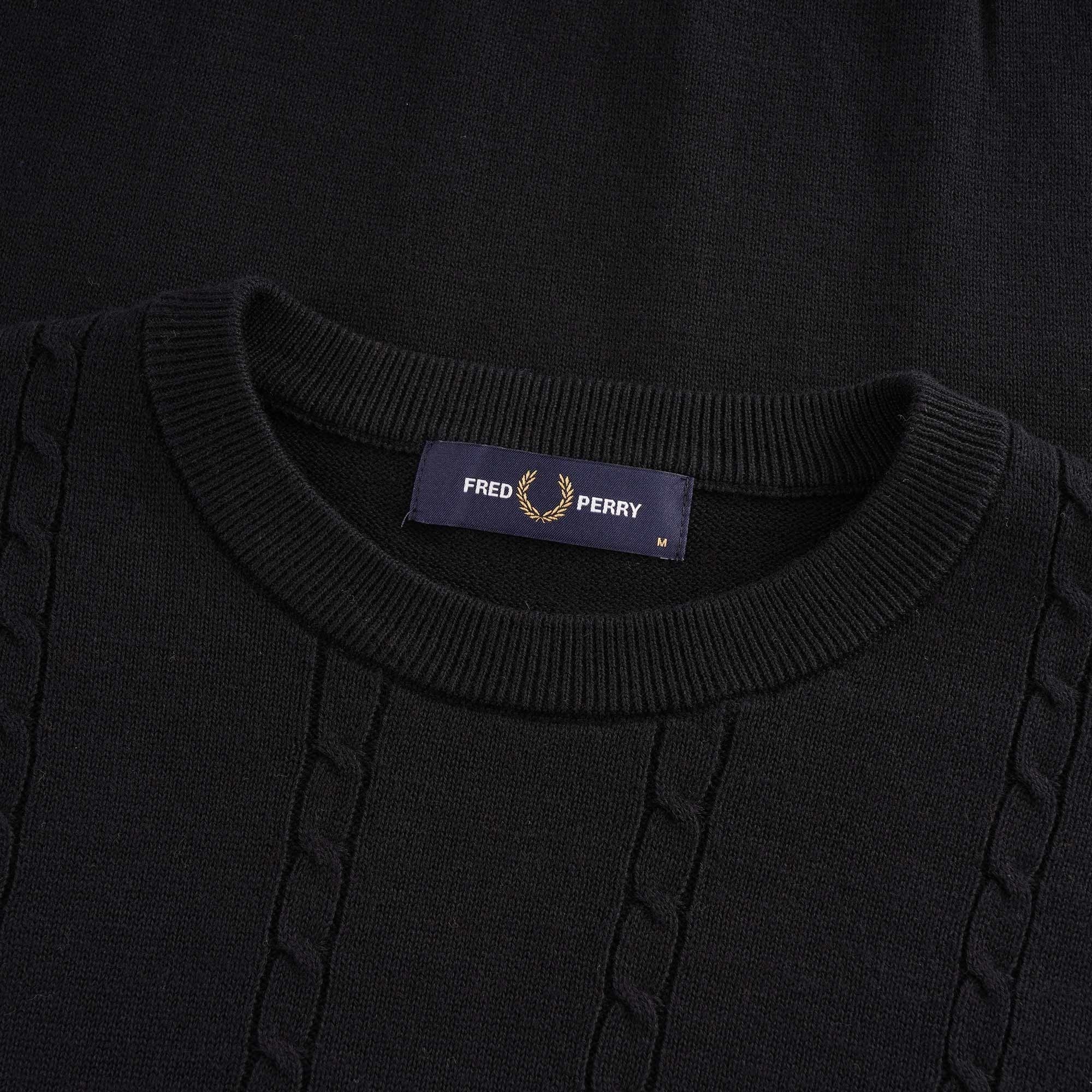 Cable Knit Crew Neck Jumper - Black