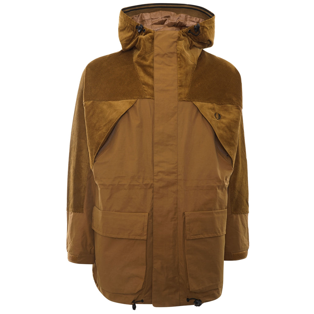 Corduroy Panel Hooded Jacket - Dark Caramel