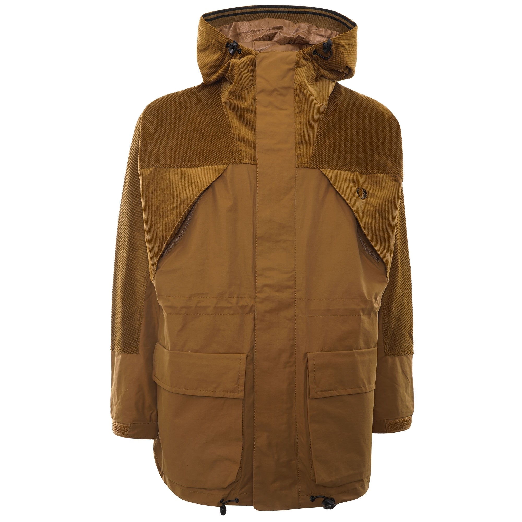 Corduroy Panel Hooded Jacket - Dark Caramel