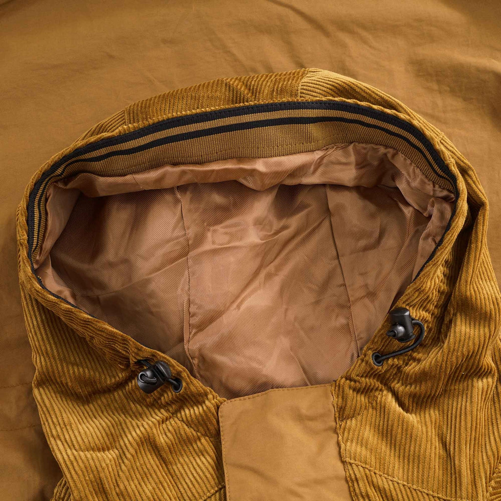 Corduroy Panel Hooded Jacket - Dark Caramel
