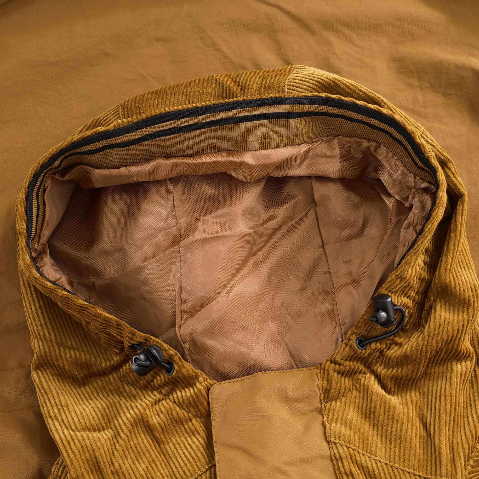 Corduroy Panel Hooded Jacket - Dark Caramel