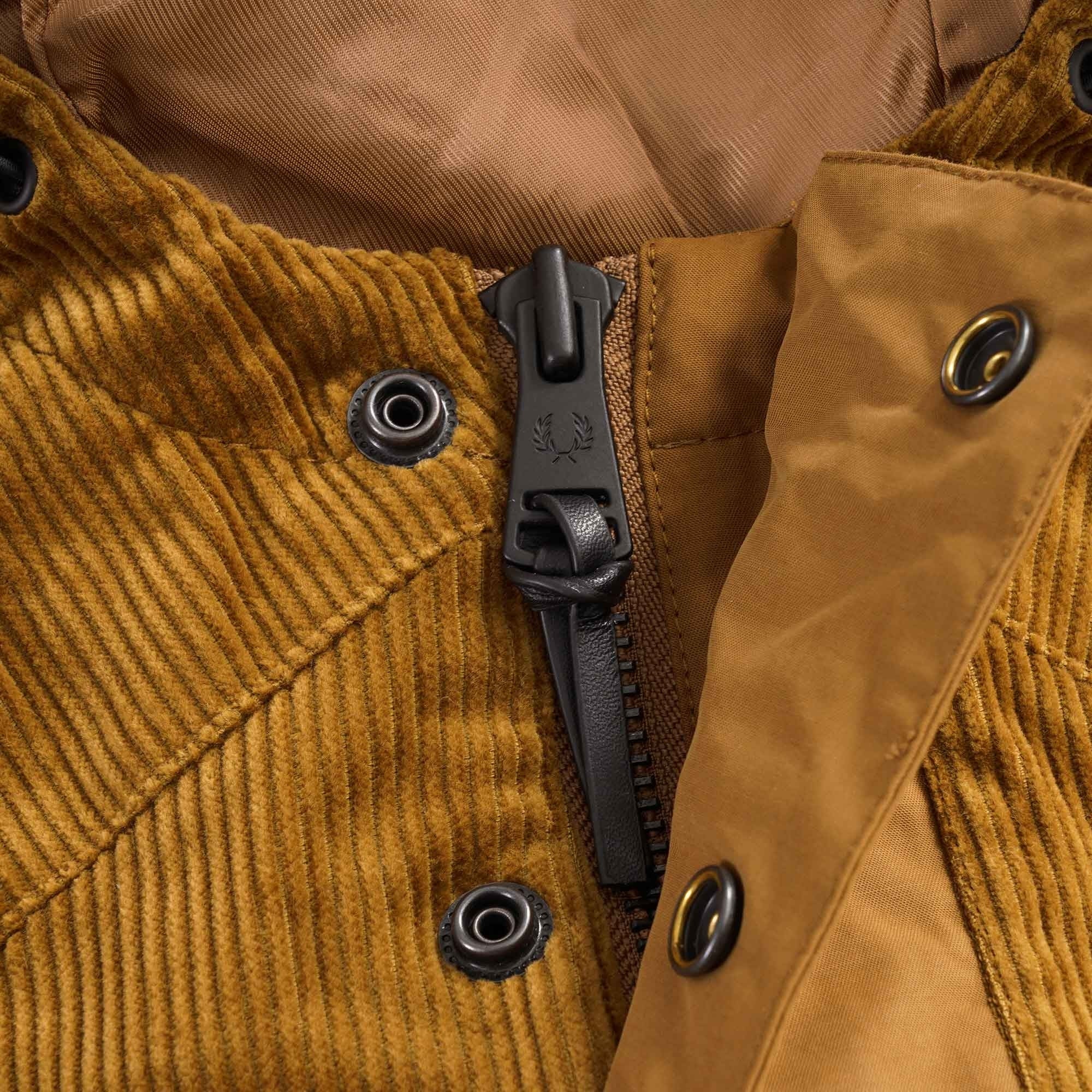 Corduroy Panel Hooded Jacket - Dark Caramel