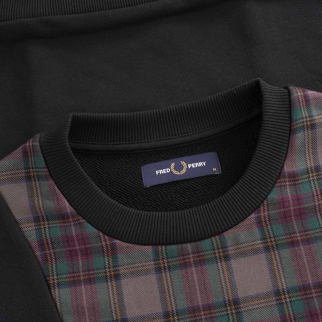 Fred Perry Tartan Panel Sweatshirt - Black