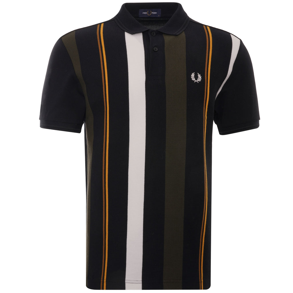Knitted Stripe Polo Shirt - Black
