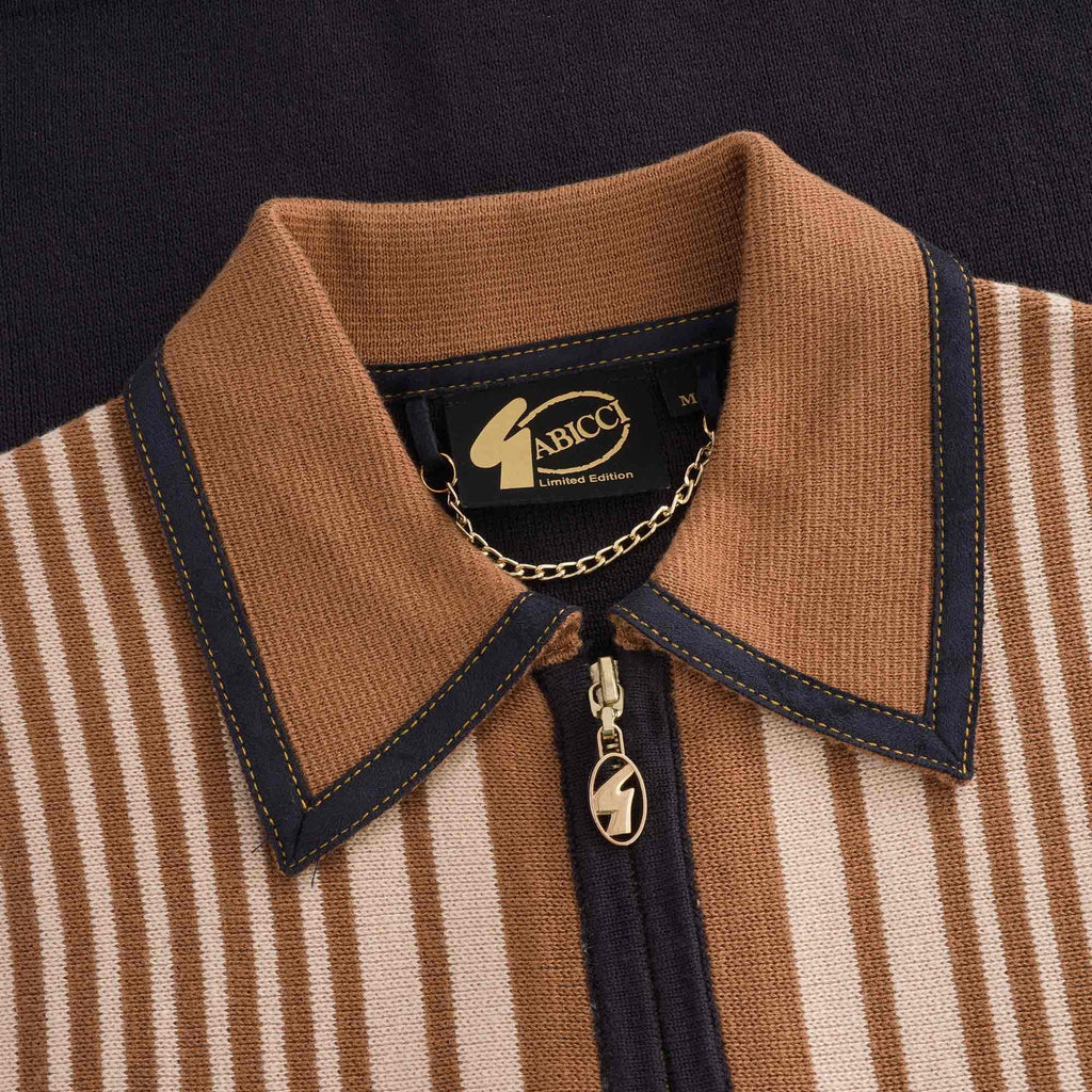 Gabicci Vintage Finney Zip Through Polo Shirt - Navy