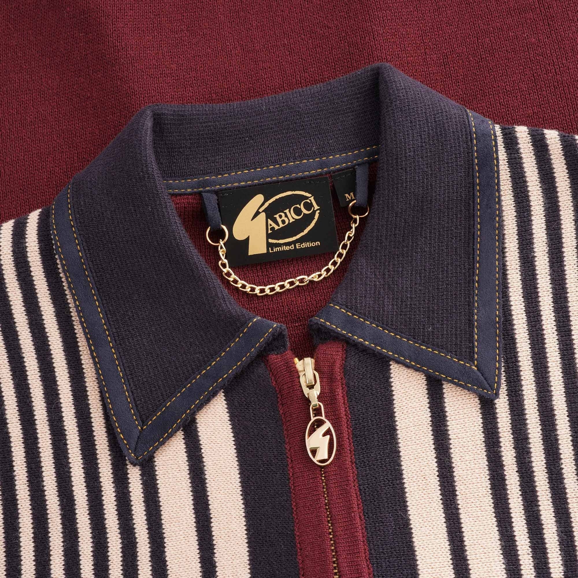 Gabicci Vintage Finney Zip Through Polo Shirt - Cabernet