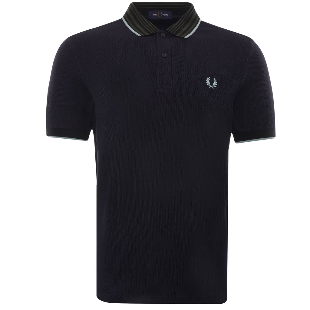 Striped Collar Polo Shirt - Navy