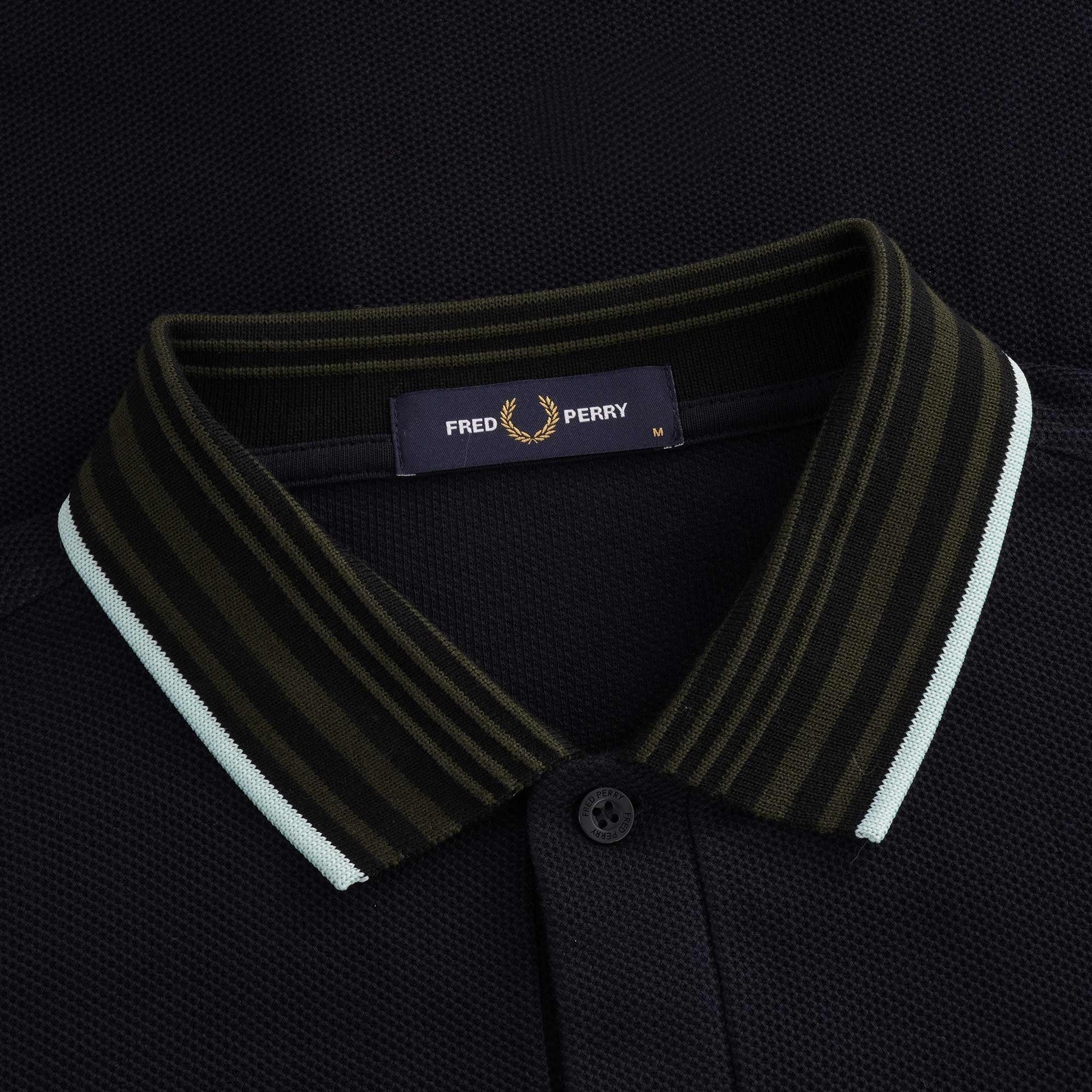 Striped Collar Polo Shirt - Navy
