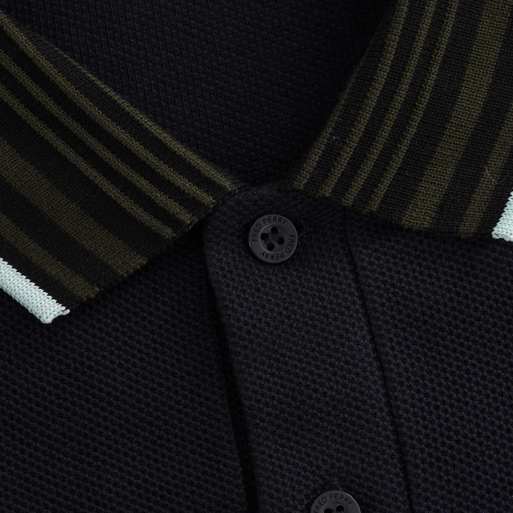 Striped Collar Polo Shirt - Navy