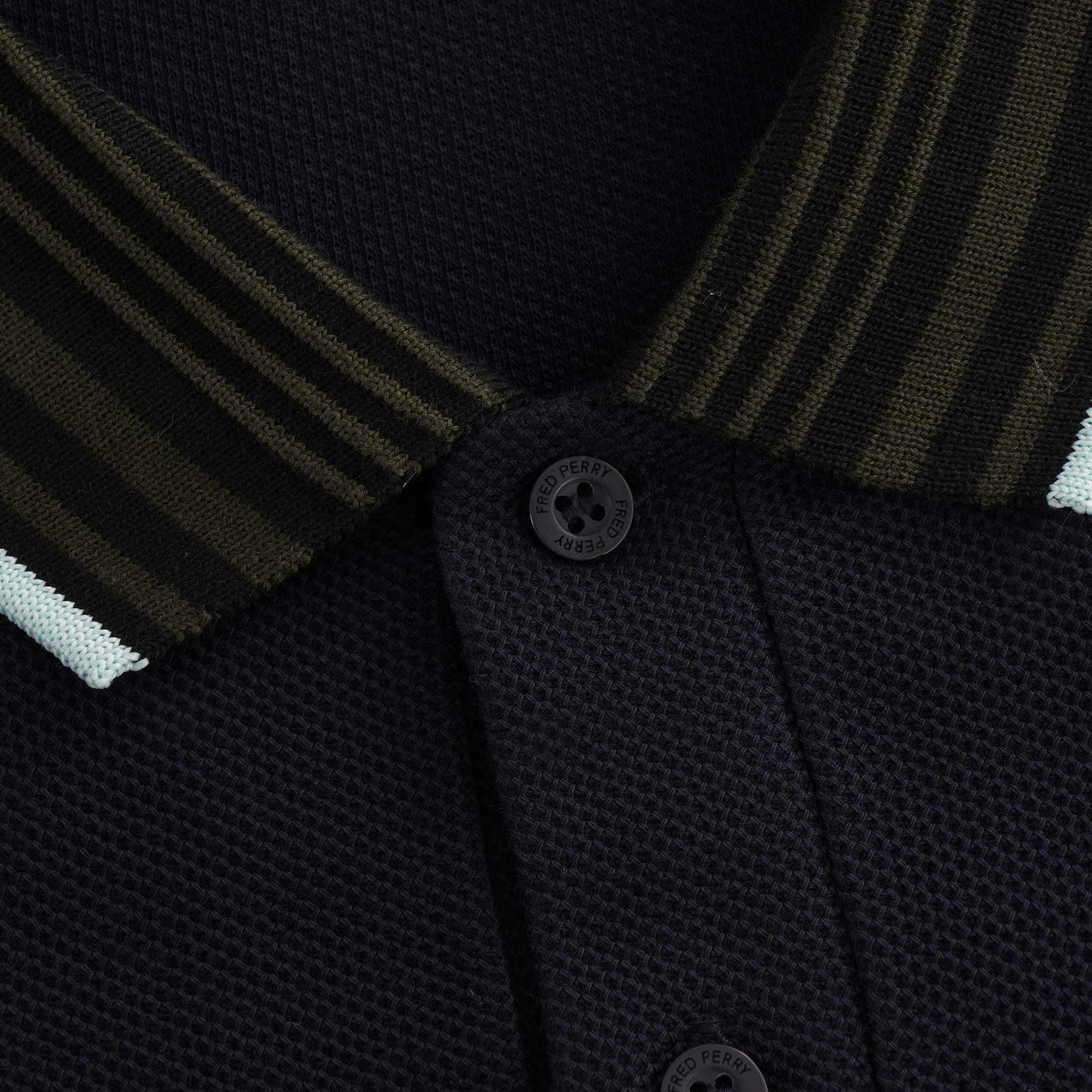 Striped Collar Polo Shirt - Navy