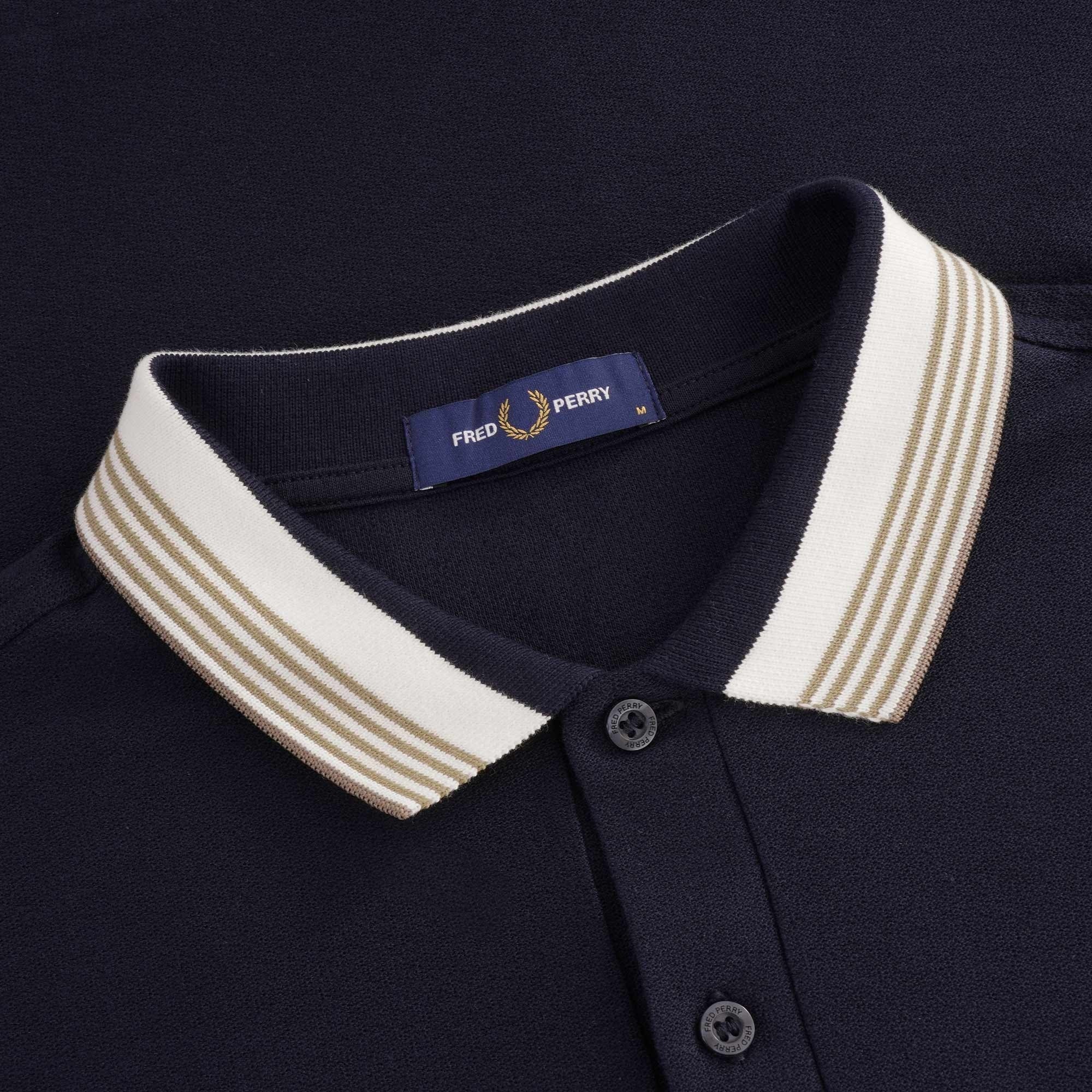 Striped Collar Polo Shirt - Navy
