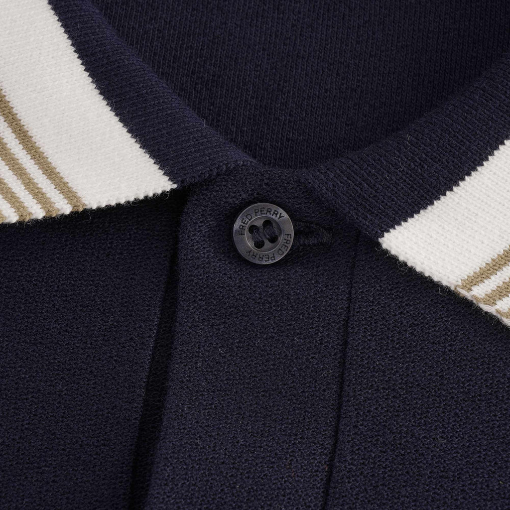 Striped Collar Polo Shirt - Navy