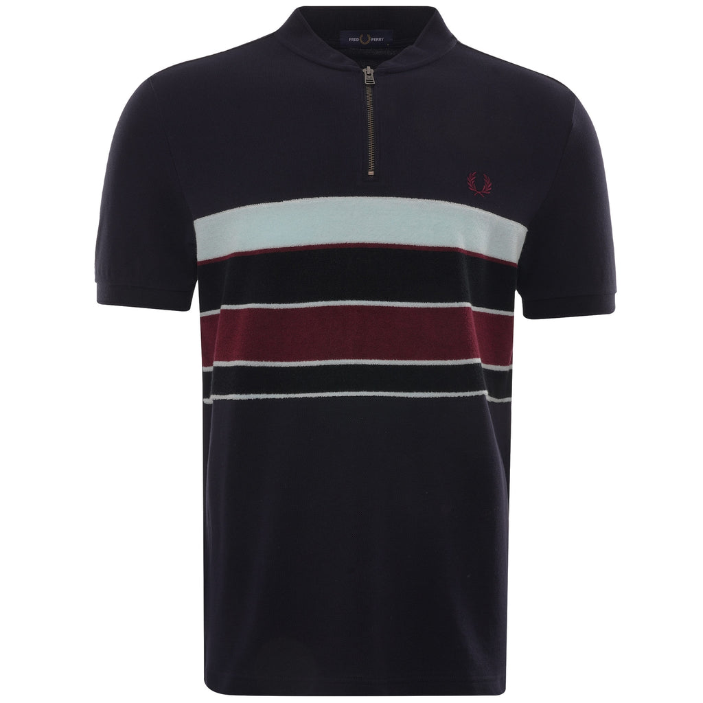 Towelling Zip Neck Polo Shirt - Navy