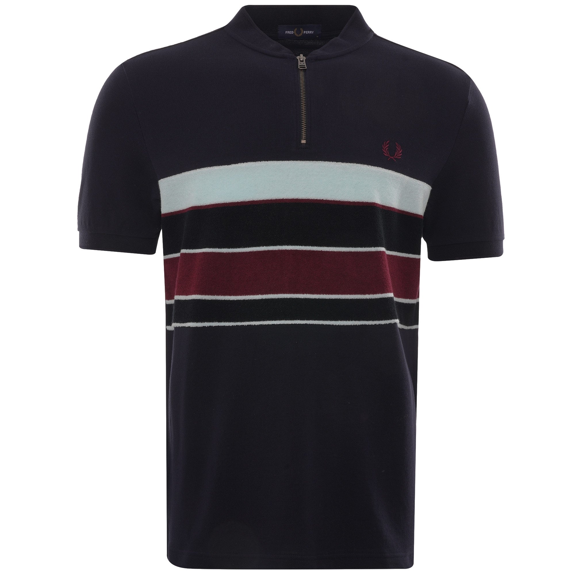 Towelling Zip Neck Polo Shirt - Navy