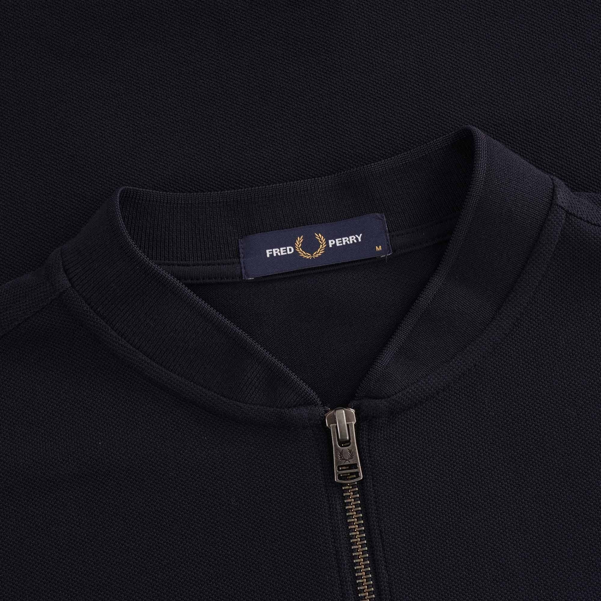 Towelling Zip Neck Polo Shirt - Navy