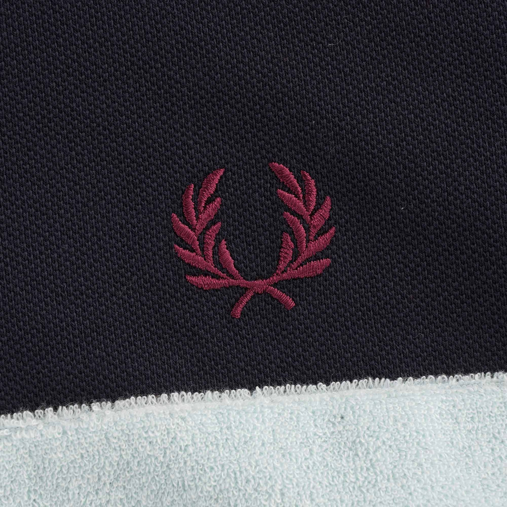 Towelling Zip Neck Polo Shirt - Navy
