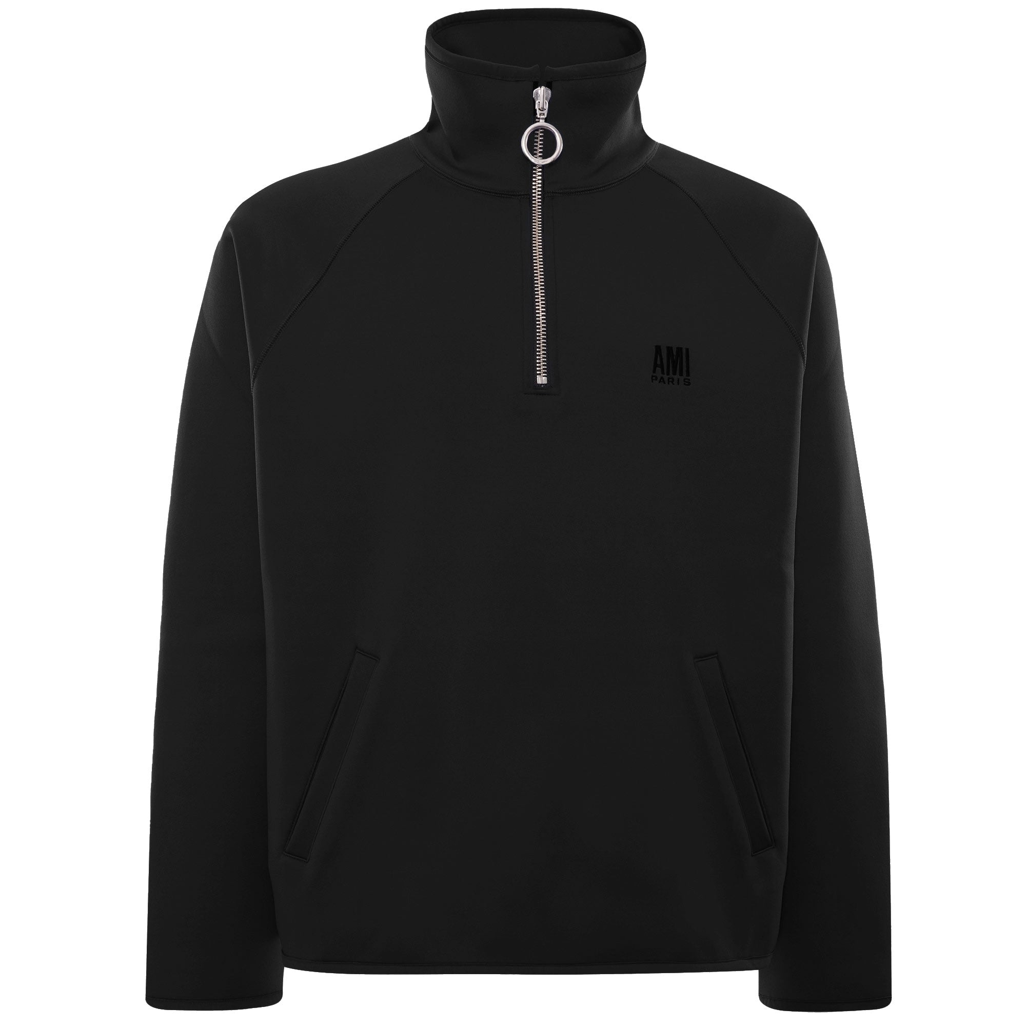 AMI Embroidered Half-Zip Sweatshirt - Black – Stuarts London