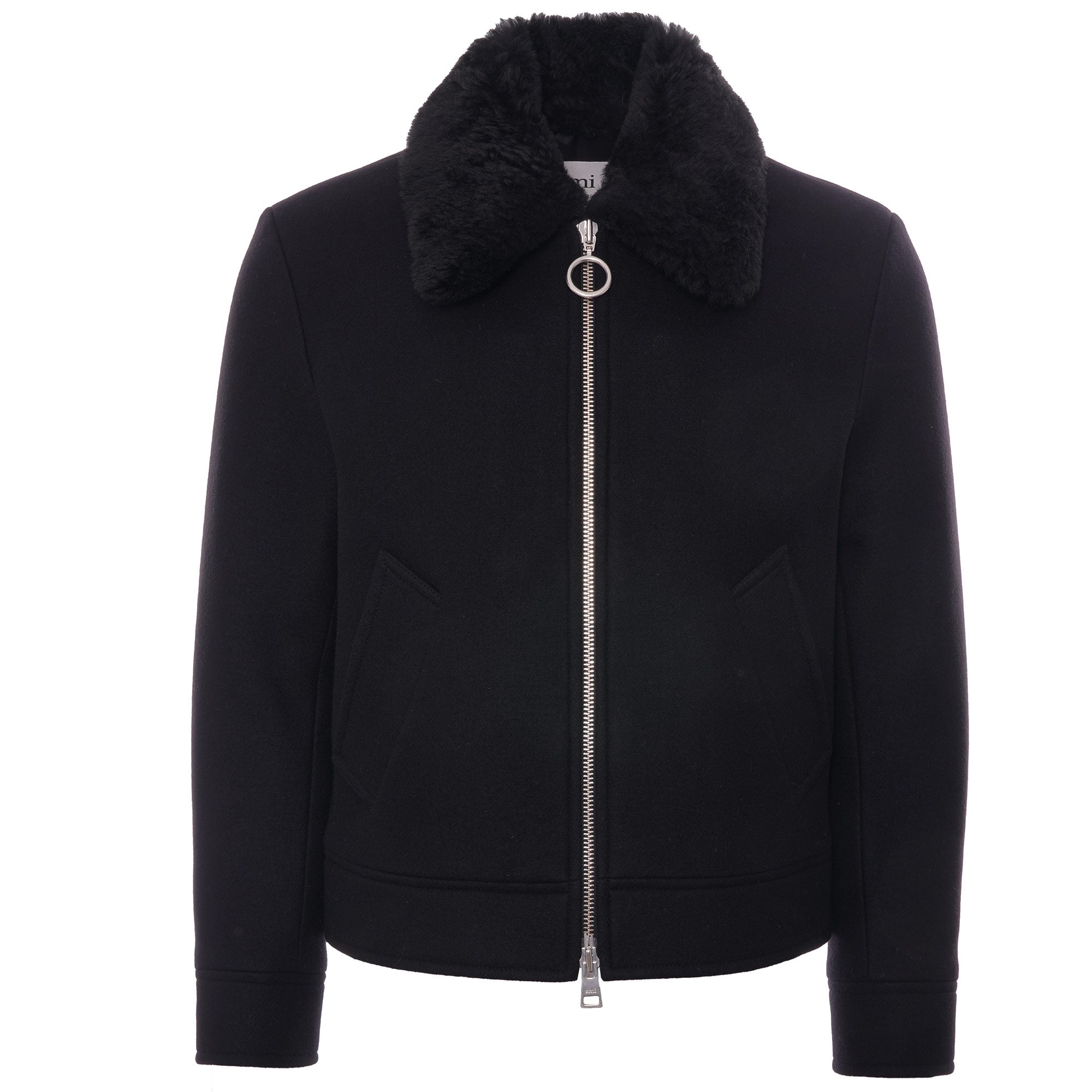 AMI Shearling-Collar Zipped Jacket - Black