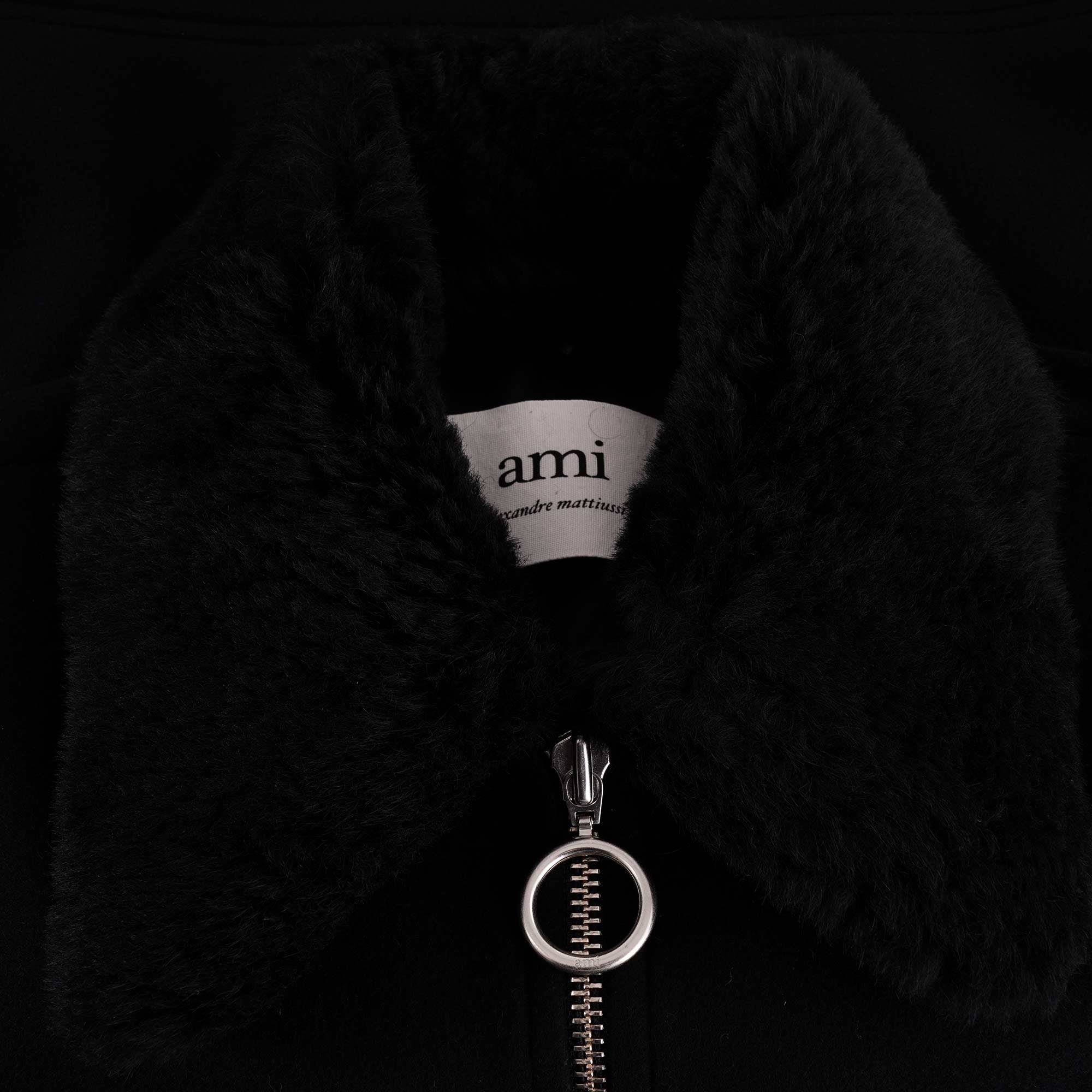 AMI Shearling-Collar Zipped Jacket - Black