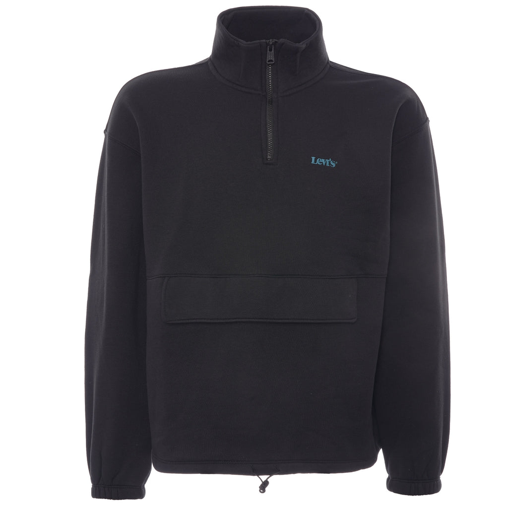1/4 Zip Mockneck Popover Sweatshirt - Black