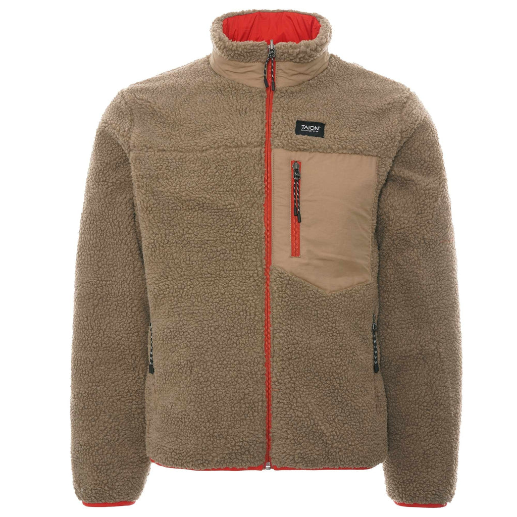 Taion Reversible Fleece Down Jacket - Red/Beige