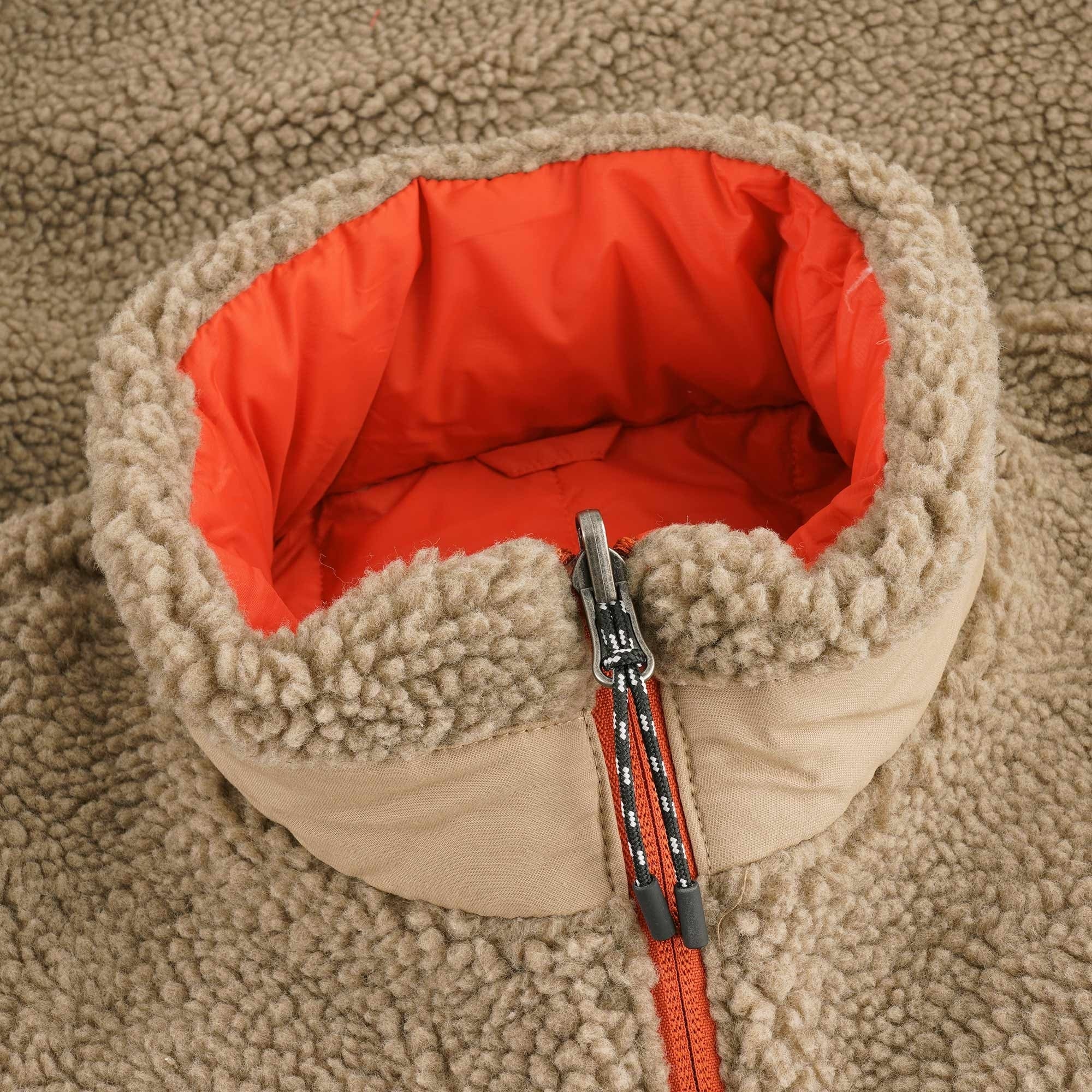 Taion Reversible Fleece Down Jacket - Red/Beige