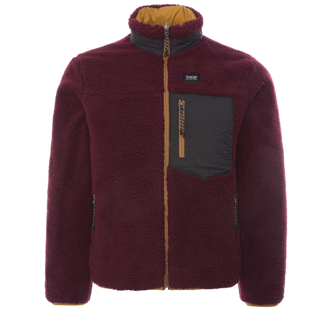 Taion Reversible Fleece Down Jacket - Camel/Red