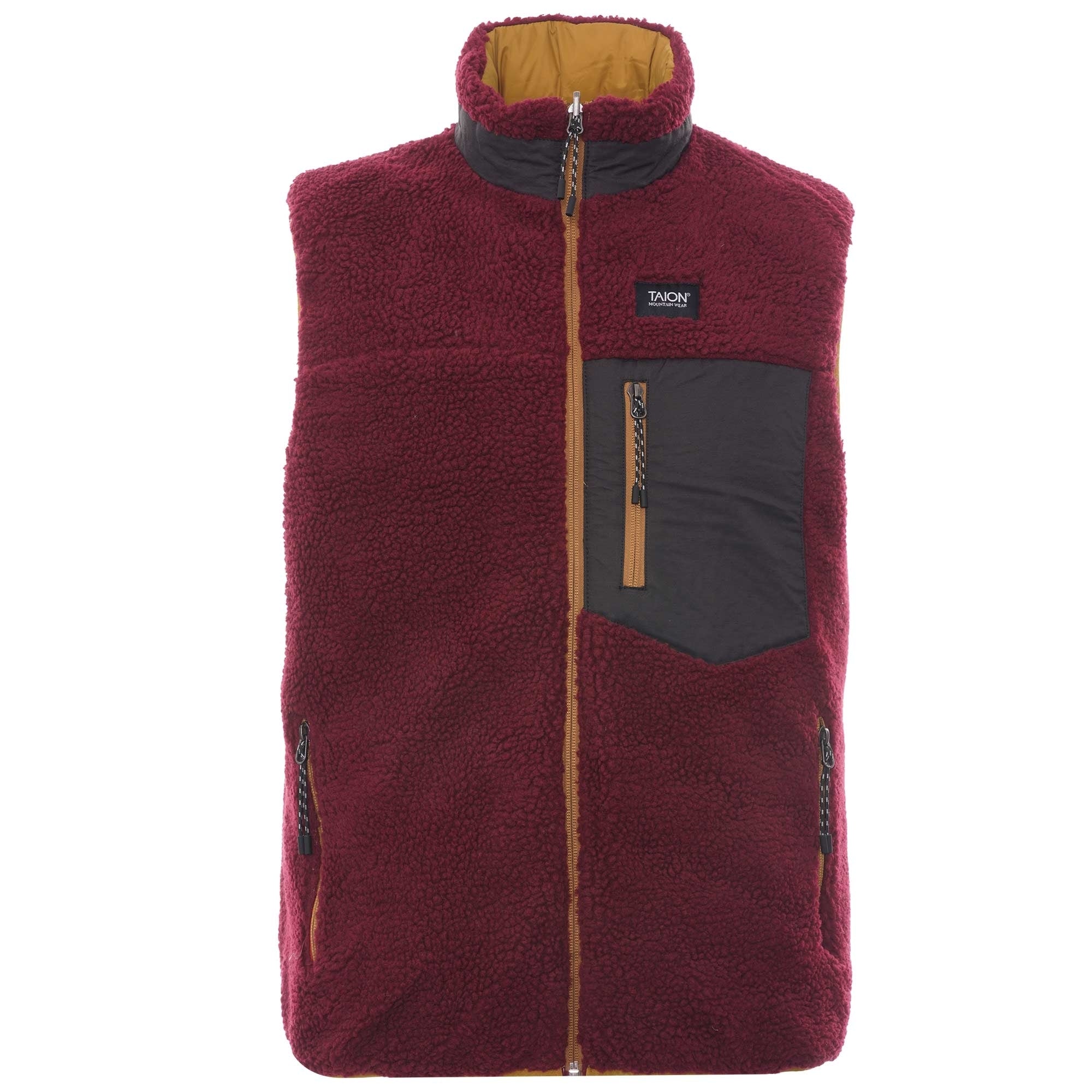 Taion Reversible Fleece Down Gilet - Camel/Red