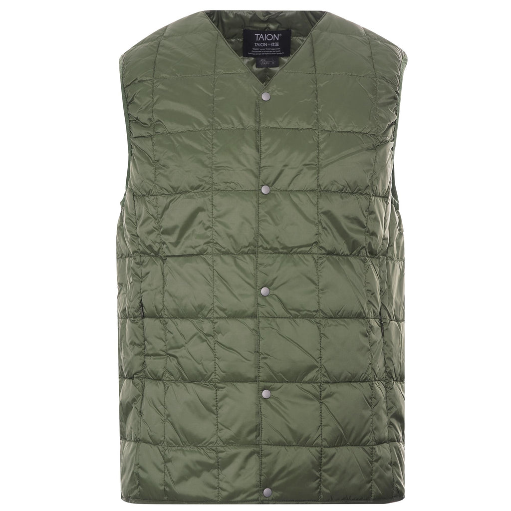 Taion V Neck Button Down Vest - Olive