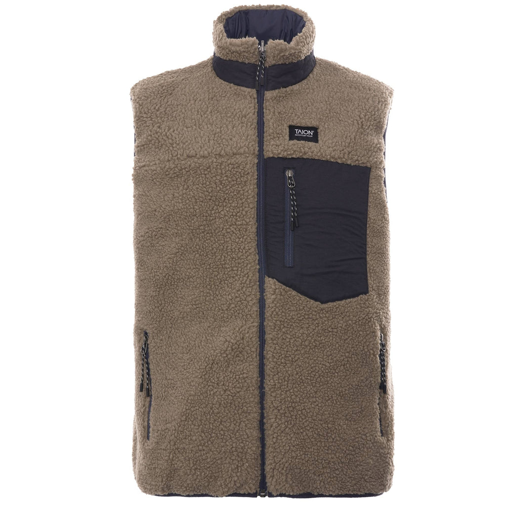 Taion Reversible Fleece Down Jacket - Navy/Beige