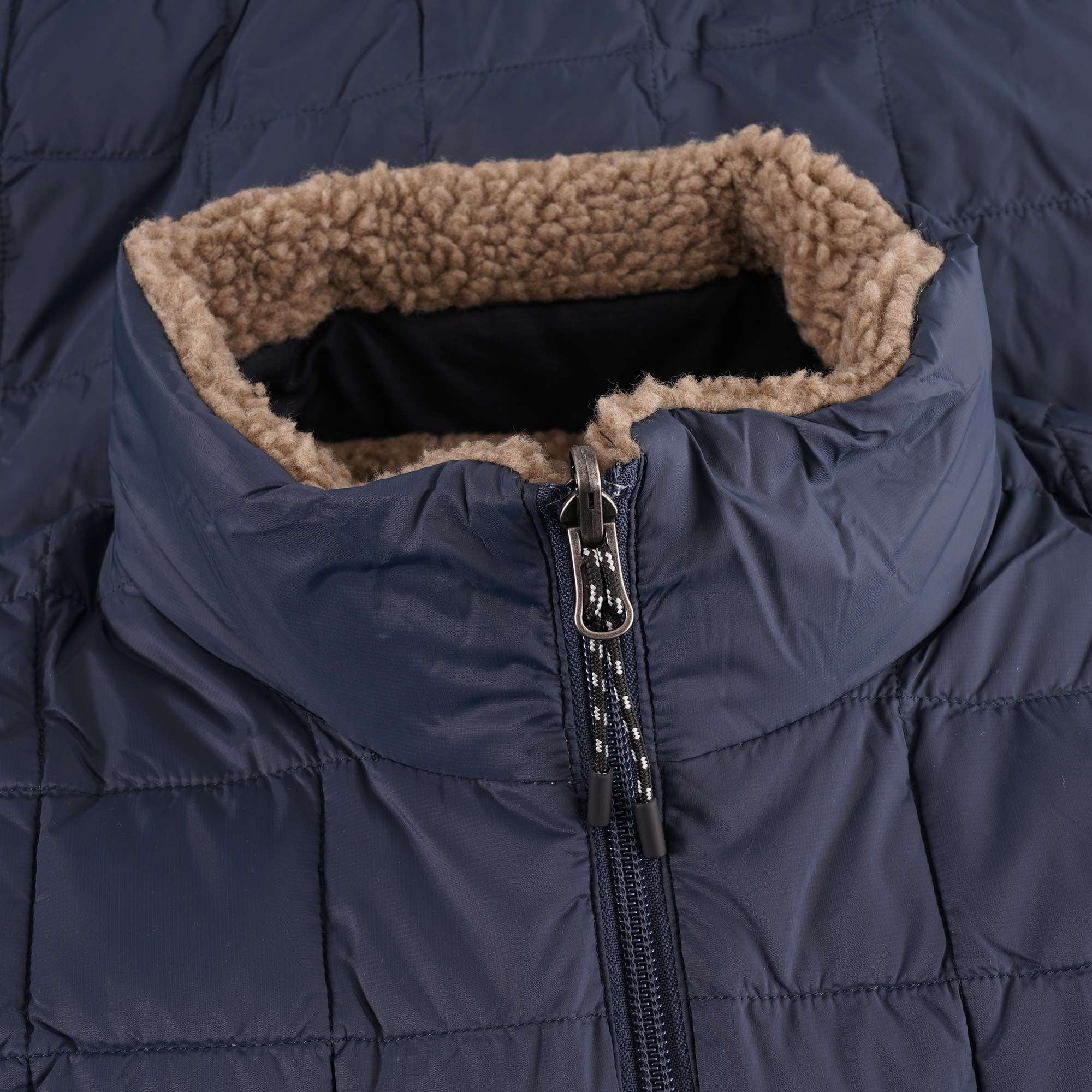 Taion Reversible Fleece Down Jacket - Navy/Beige