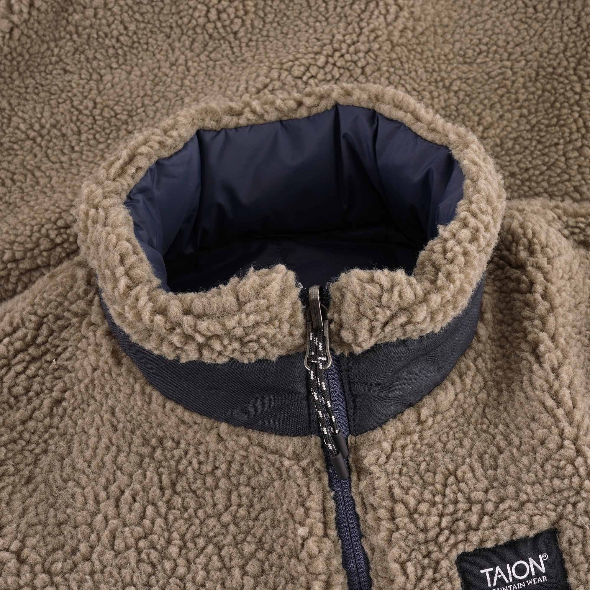 Taion Reversible Fleece Down Jacket - Navy/Beige