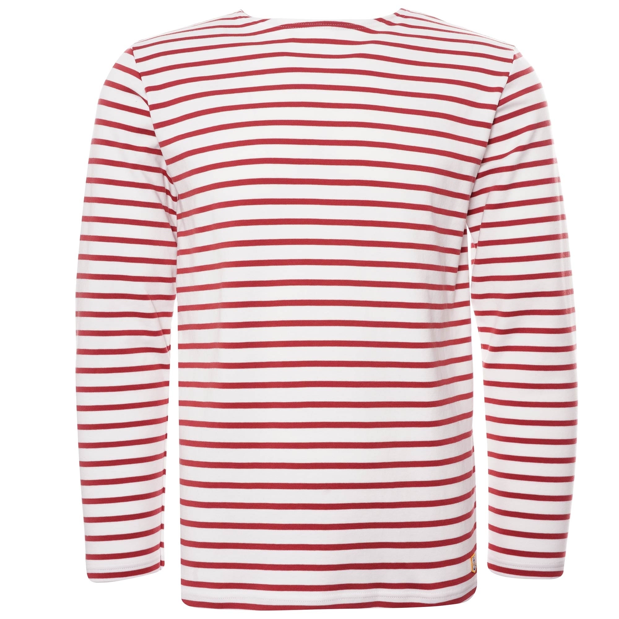 A front view of the red and white striped mariniere shirt. 