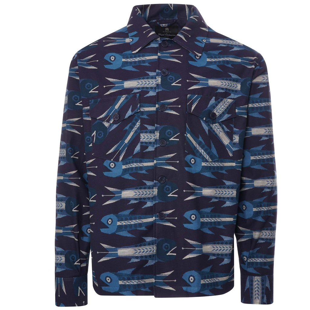 Nigel Cabourn Overshirt - Blue Aztec Fish Print