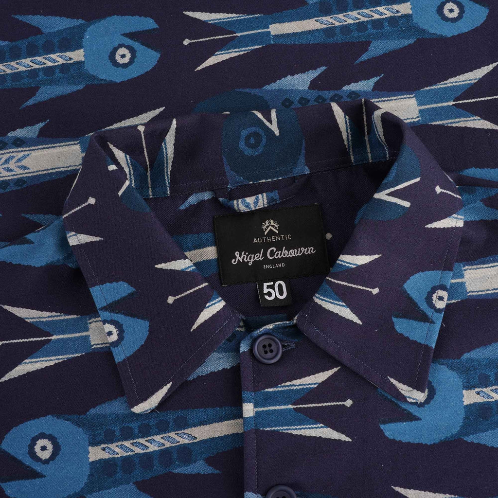 Nigel Cabourn Overshirt - Blue Aztec Fish Print