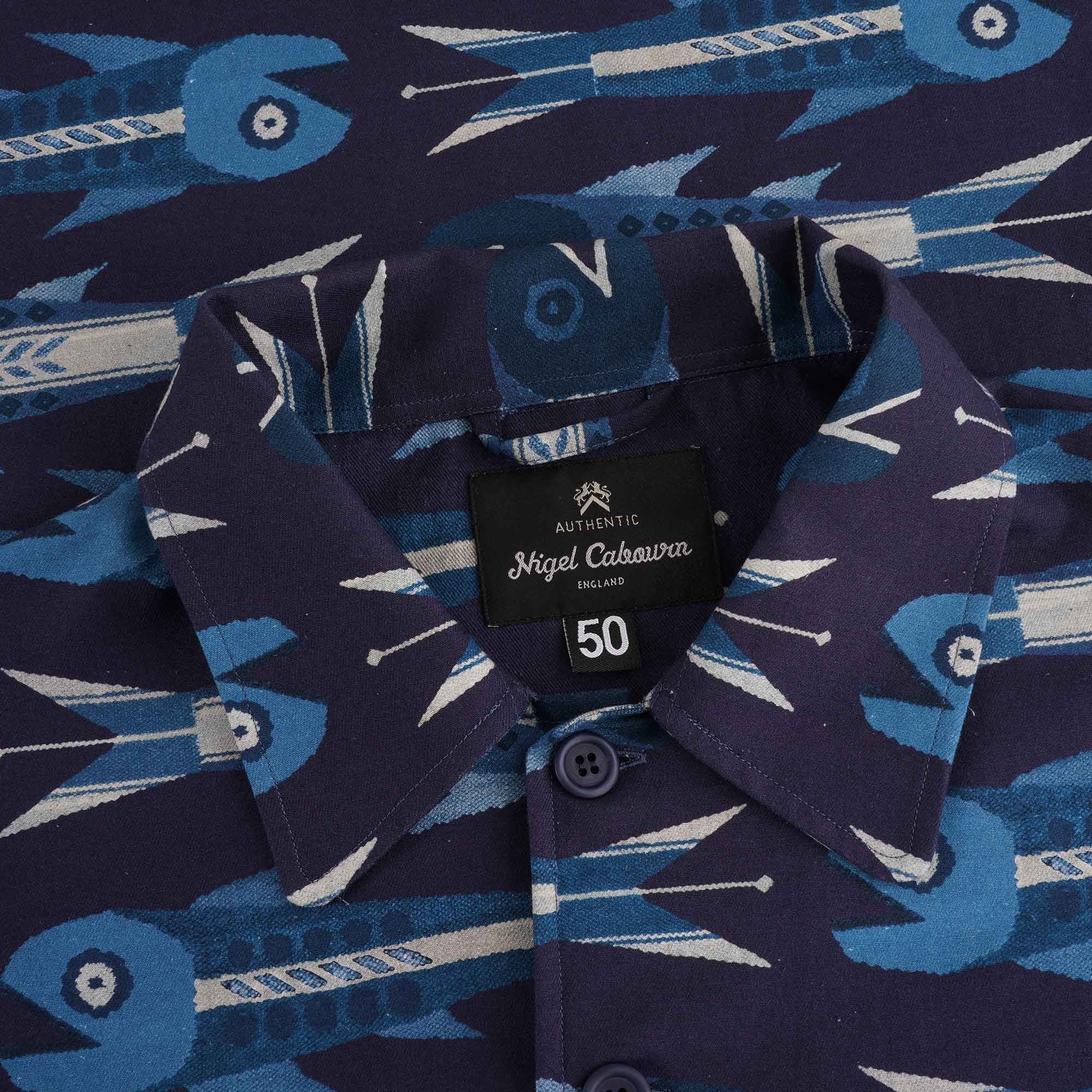 Nigel Cabourn Overshirt - Blue Aztec Fish Print