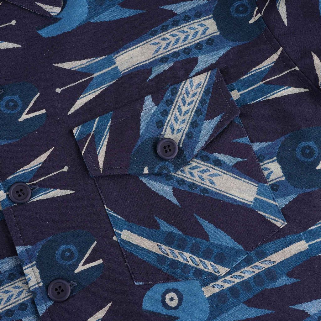 Nigel Cabourn Overshirt - Blue Aztec Fish Print