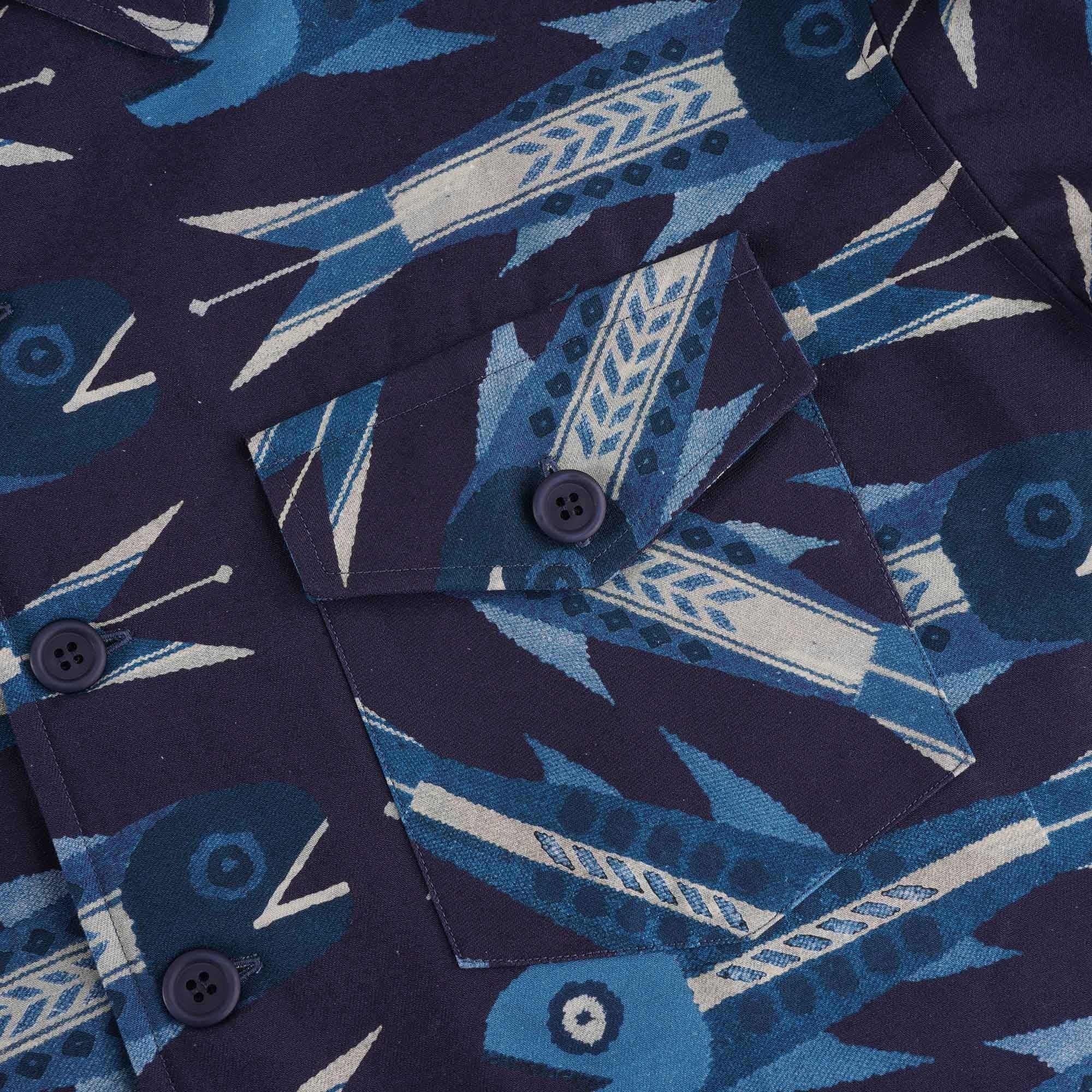 Nigel Cabourn Overshirt - Blue Aztec Fish Print